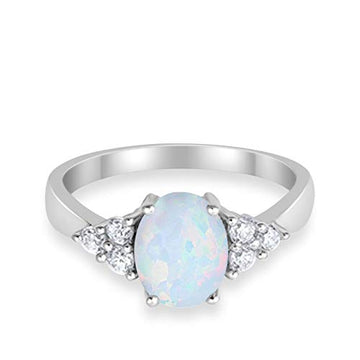 Accent Lab Created White Opal Wedding Ring 925 Sterling Silver